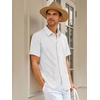 Runcati Mens Cuban Guayabera Shirt Short Sleeve Button Down Shirts Casual Linen Summer Beach Vacation Tops(White)