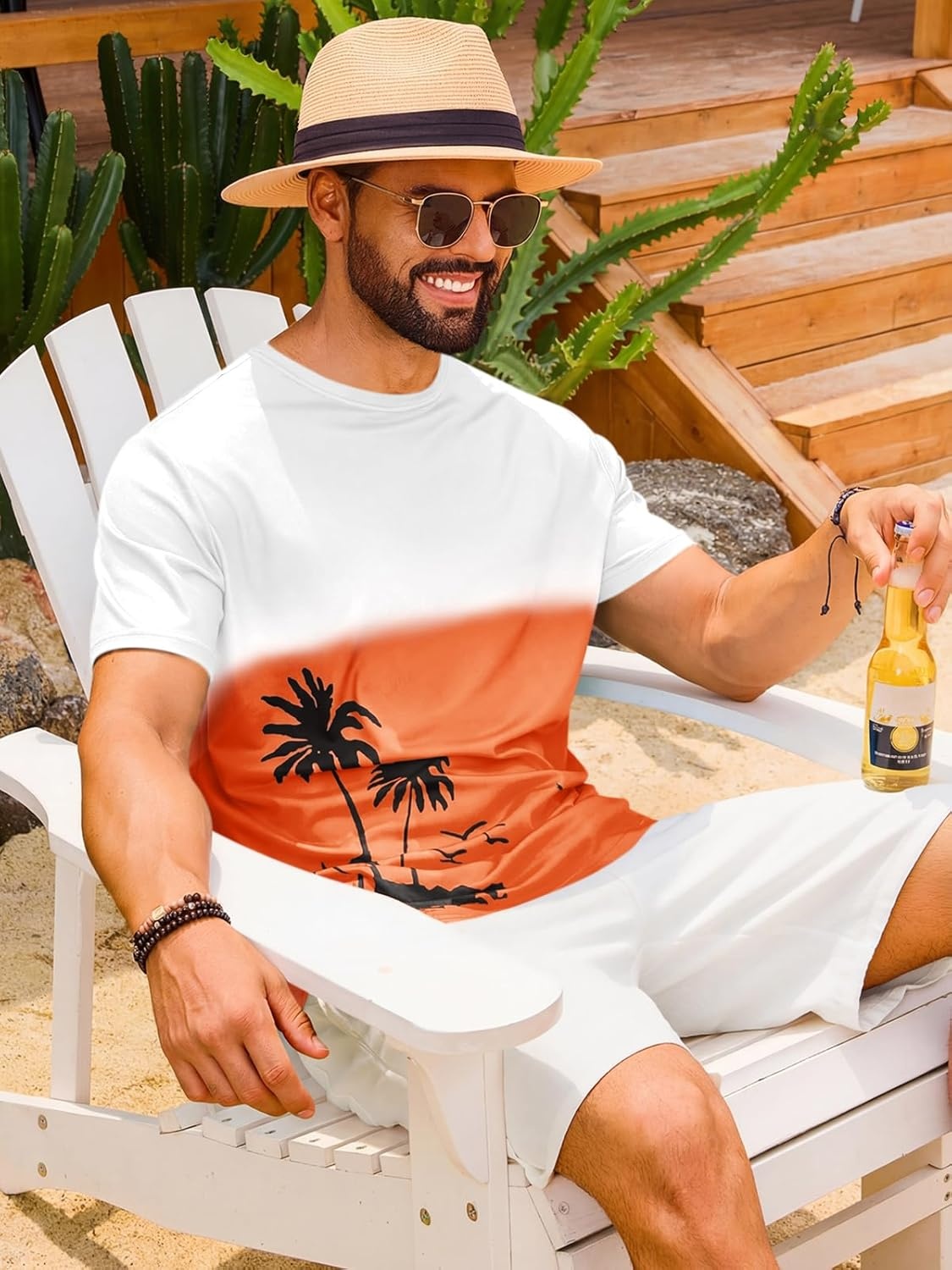 image:imageRuncati Mens Short Sleeve TShirts Casual Graphic Gradient Printed Tee Crewneck Summer Beach Hawaiian Vintage ShirtsAorange