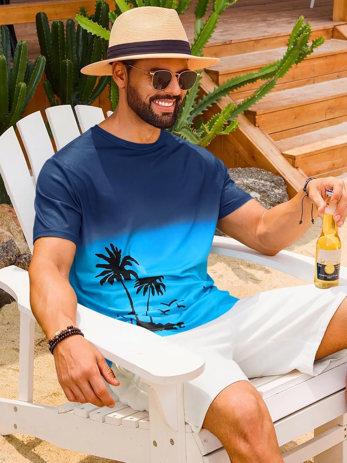 image:imageRuncati Mens Short Sleeve TShirts Casual Graphic Gradient Printed Tee Crewneck Summer Beach Hawaiian Vintage ShirtsNavy