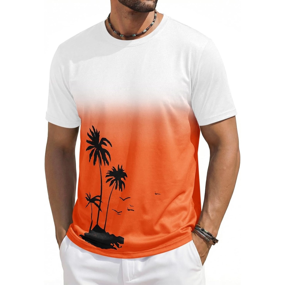image:imageRuncati Mens Short Sleeve TShirts Casual Graphic Gradient Printed Tee Crewneck Summer Beach Hawaiian Vintage ShirtsAorange