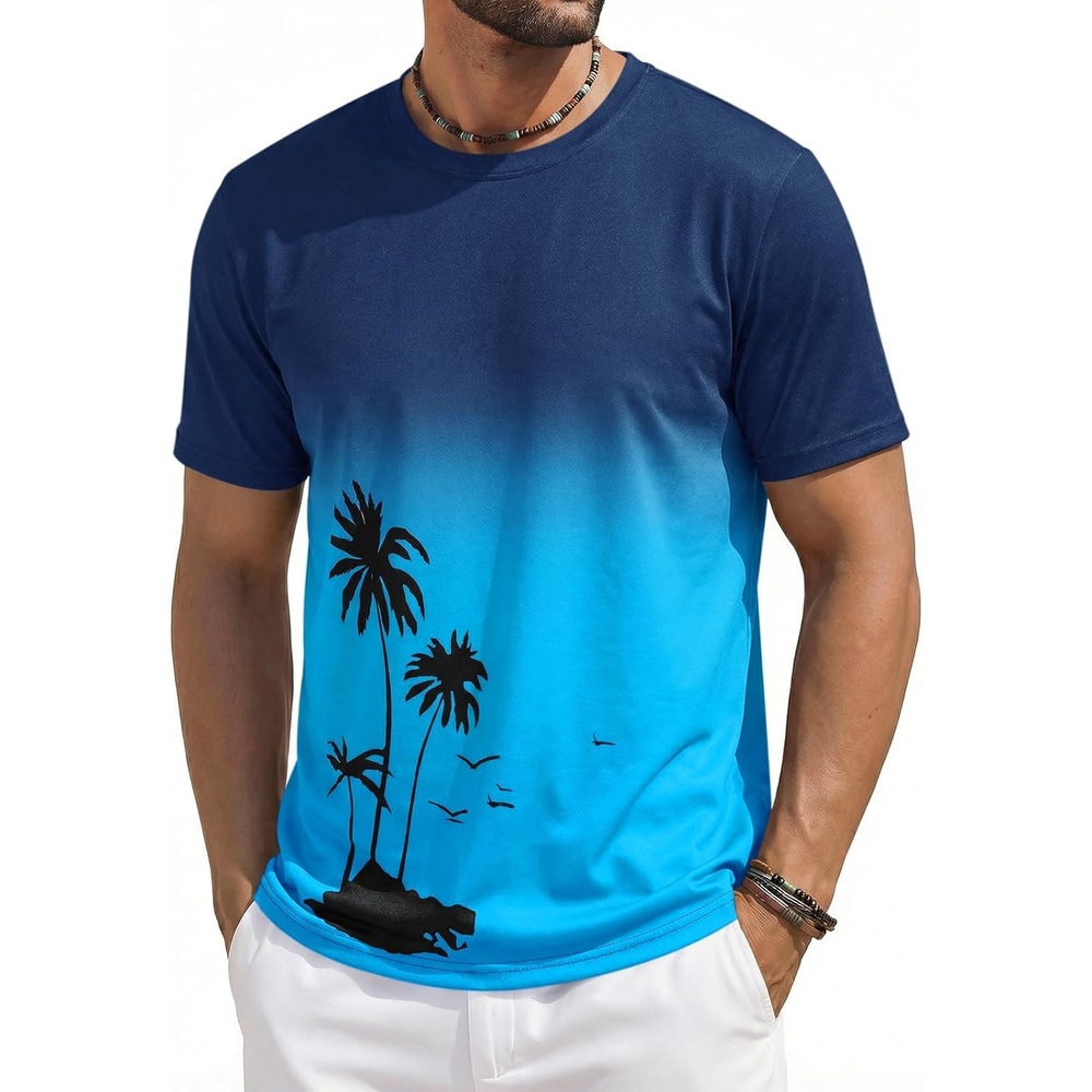 image:imageRuncati Mens Short Sleeve TShirts Casual Graphic Gradient Printed Tee Crewneck Summer Beach Hawaiian Vintage ShirtsNavy