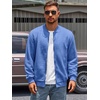 Runcati Mens Bomber Jacket Casual Lightweight Varsity Jackets Waffle Full Zip Coat(Blue)