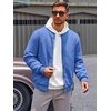 Runcati Mens Bomber Jacket Casual Lightweight Varsity Jackets Waffle Full Zip Coat(Blue)