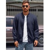 Runcati Mens Bomber Jacket Casual Lightweight Varsity Jackets Waffle Full Zip Coat(Navy)