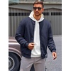 Runcati Mens Bomber Jacket Casual Lightweight Varsity Jackets Waffle Full Zip Coat(Navy)