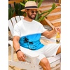 Runcati Mens Short Sleeve T-Shirts Casual Graphic Gradient Printed Tee Crewneck Summer Beach Hawaiian Vintage Shirts(Light Blue)