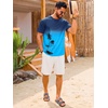 Runcati Mens Short Sleeve T-Shirts Casual Graphic Gradient Printed Tee Crewneck Summer Beach Hawaiian Vintage Shirts(Navy)