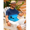 Runcati Mens Short Sleeve T-Shirts Casual Graphic Gradient Printed Tee Crewneck Summer Beach Hawaiian Vintage Shirts(Navy)