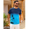 Runcati Mens Short Sleeve T-Shirts Casual Graphic Gradient Printed Tee Crewneck Summer Beach Hawaiian Vintage Shirts(Navy)