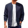 Runcati Mens Bomber Jacket Casual Lightweight Varsity Jackets Waffle Full Zip Coat(Navy)