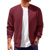 Runcati Mens Bomber Jacket Casual Lightweight Varsity Jackets Waffle Full Zip Coat(Wine Red)