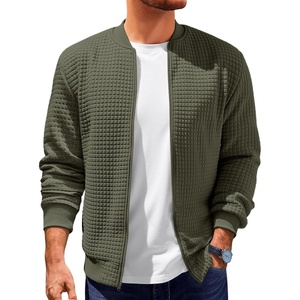 Runcati Mens Bomber Jacket Casual Lightweight Varsity Jackets Waffle Full Zip Coat(Army Green)