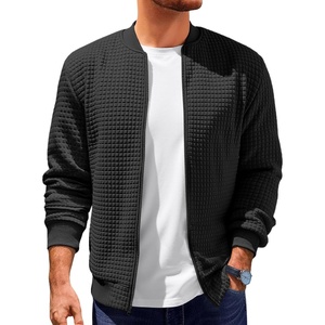 Runcati Mens Bomber Jacket Casual Lightweight Varsity Jackets Waffle Full Zip Coat(Black)