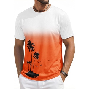 Runcati Mens Short Sleeve T-Shirts Casual Graphic Gradient Printed Tee Crewneck Summer Beach Hawaiian Vintage Shirts(A-orange)