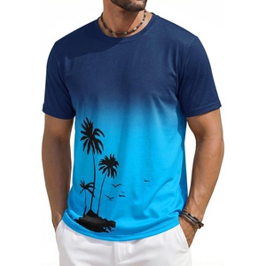 Runcati Mens Short Sleeve T-Shirts Casual Graphic Gradient Printed Tee Crewneck Summer Beach Hawaiian Vintage Shirts(Navy)