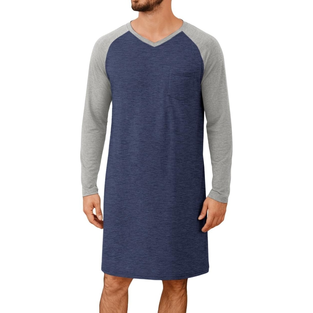 image:imageRuncati Mens Nightshirt Long Sleeve V Neck Nightgown Comfy Big amp Tall Lounge Pajama Sleepwear Sleep ShirtNavy