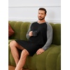 Runcati Mens Nightshirt Long Sleeve V Neck Nightgown Comfy Big & Tall Lounge Pajama Sleepwear Sleep Shirt(Black)