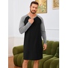 Runcati Mens Nightshirt Long Sleeve V Neck Nightgown Comfy Big & Tall Lounge Pajama Sleepwear Sleep Shirt(Black)