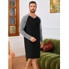 Runcati Mens Nightshirt Long Sleeve V Neck Nightgown Comfy Big & Tall Lounge Pajama Sleepwear Sleep Shirt(Black)