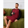 Runcati Mens Nightshirt Long Sleeve V Neck Nightgown Comfy Big & Tall Lounge Pajama Sleepwear Sleep Shirt(Burgundy)