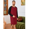 Runcati Mens Nightshirt Long Sleeve V Neck Nightgown Comfy Big & Tall Lounge Pajama Sleepwear Sleep Shirt(Burgundy)