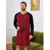 Runcati Mens Nightshirt Long Sleeve V Neck Nightgown Comfy Big & Tall Lounge Pajama Sleepwear Sleep Shirt(Burgundy)