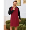 Runcati Mens Nightshirt Long Sleeve V Neck Nightgown Comfy Big & Tall Lounge Pajama Sleepwear Sleep Shirt(Burgundy)