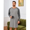 Runcati Mens Nightshirt Long Sleeve V Neck Nightgown Comfy Big & Tall Lounge Pajama Sleepwear Sleep Shirt(Dark Grey)