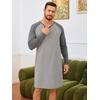 Runcati Mens Nightshirt Long Sleeve V Neck Nightgown Comfy Big & Tall Lounge Pajama Sleepwear Sleep Shirt(Dark Grey)
