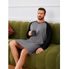 Runcati Mens Nightshirt Long Sleeve V Neck Nightgown Comfy Big & Tall Lounge Pajama Sleepwear Sleep Shirt(Grey)