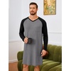 Runcati Mens Nightshirt Long Sleeve V Neck Nightgown Comfy Big & Tall Lounge Pajama Sleepwear Sleep Shirt(Grey)
