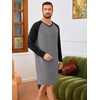 Runcati Mens Nightshirt Long Sleeve V Neck Nightgown Comfy Big & Tall Lounge Pajama Sleepwear Sleep Shirt(Grey)