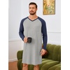 Runcati Mens Nightshirt Long Sleeve V Neck Nightgown Comfy Big & Tall Lounge Pajama Sleepwear Sleep Shirt(Light Grey)