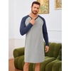 Runcati Mens Nightshirt Long Sleeve V Neck Nightgown Comfy Big & Tall Lounge Pajama Sleepwear Sleep Shirt(Light Grey)