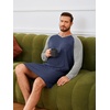 Runcati Mens Nightshirt Long Sleeve V Neck Nightgown Comfy Big & Tall Lounge Pajama Sleepwear Sleep Shirt(Navy)