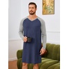 Runcati Mens Nightshirt Long Sleeve V Neck Nightgown Comfy Big & Tall Lounge Pajama Sleepwear Sleep Shirt(Navy)