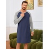 Runcati Mens Nightshirt Long Sleeve V Neck Nightgown Comfy Big & Tall Lounge Pajama Sleepwear Sleep Shirt(Navy)