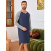 Runcati Mens Nightshirt Long Sleeve V Neck Nightgown Comfy Big & Tall Lounge Pajama Sleepwear Sleep Shirt(Navy)