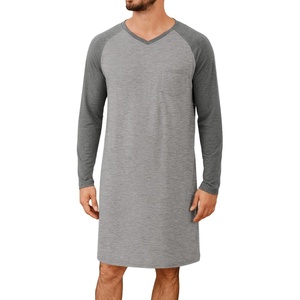 Runcati Mens Nightshirt Long Sleeve V Neck Nightgown Comfy Big & Tall Lounge Pajama Sleepwear Sleep Shirt(Dark Grey)