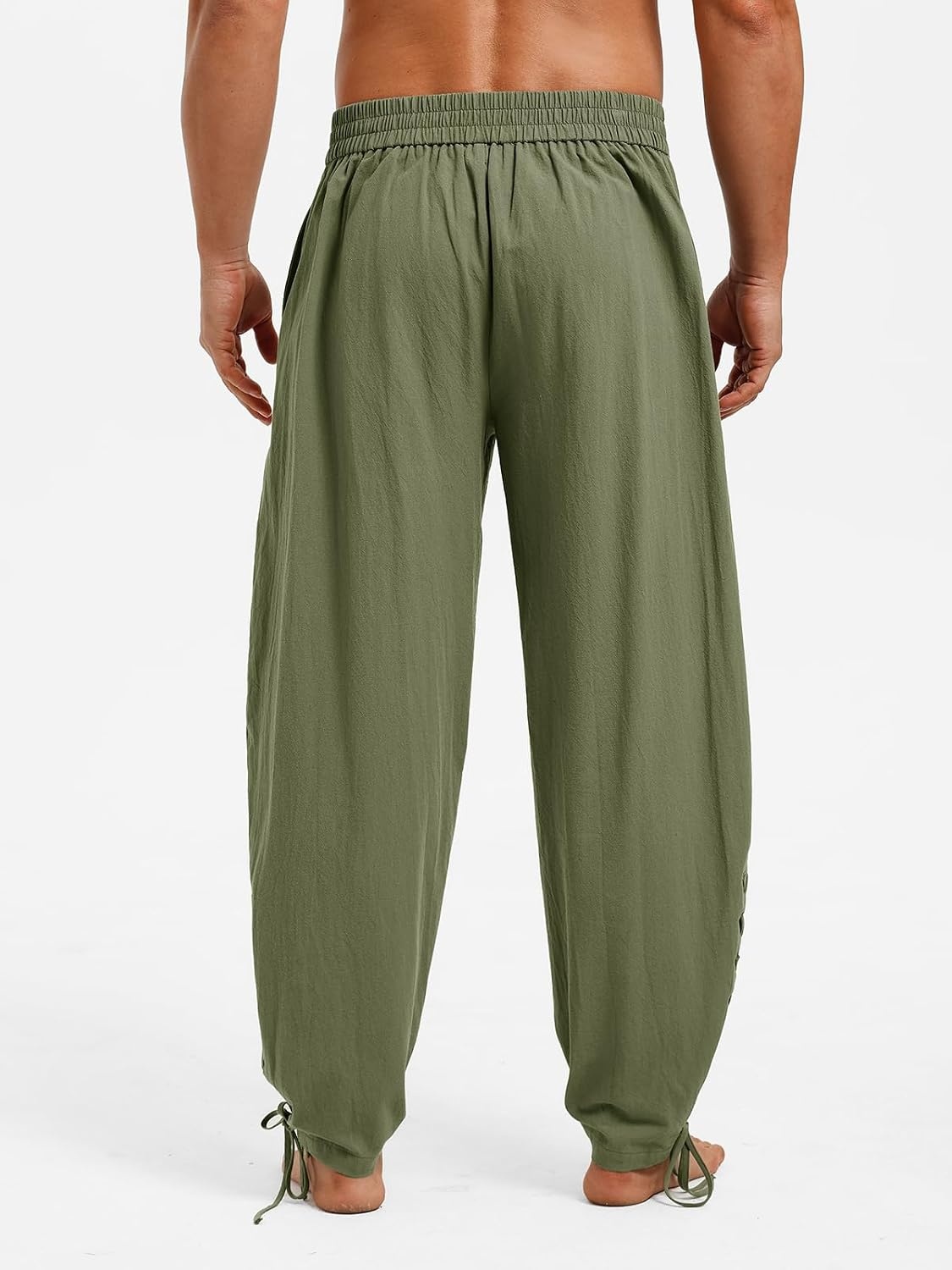 image:imageRuncati Mens Medieval Pirate Pants Renaissance Viking Ankle Banded Baggy Pants Lace Up Retro Halloween Costume TrousersArmy Green