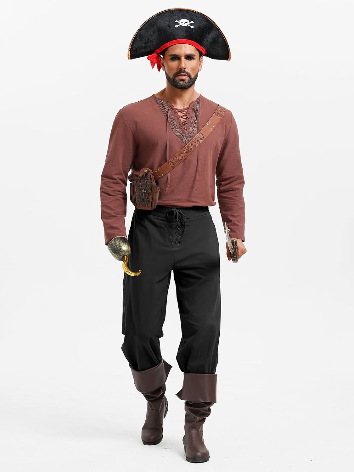 image:imageRuncati Mens Medieval Pirate Pants Renaissance Viking Ankle Banded Baggy Pants Lace Up Retro Halloween Costume TrousersBlack