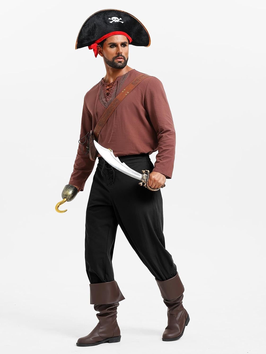 image:imageRuncati Mens Medieval Pirate Pants Renaissance Viking Ankle Banded Baggy Pants Lace Up Retro Halloween Costume TrousersBlack