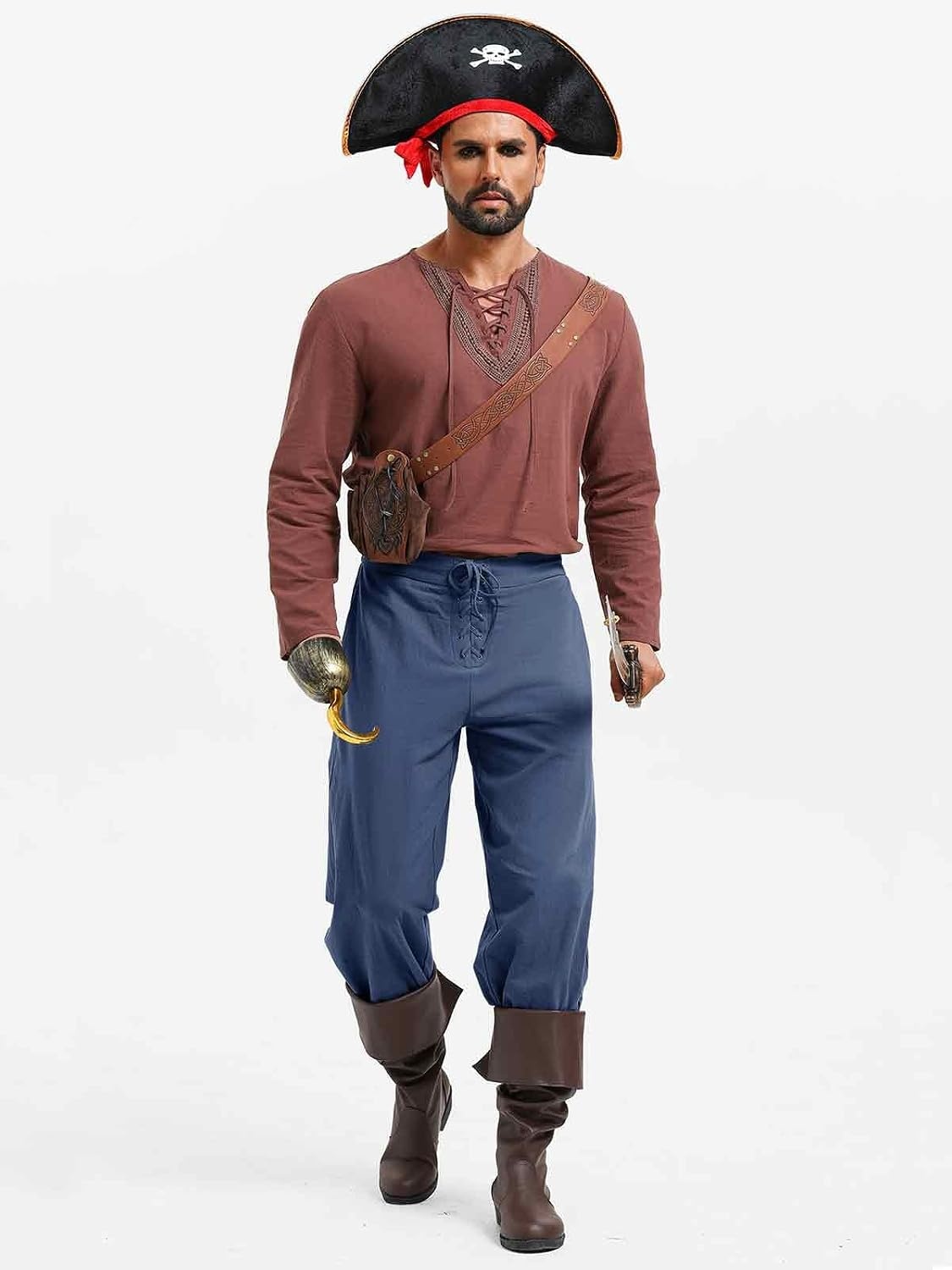 image:imageRuncati Mens Medieval Pirate Pants Renaissance Viking Ankle Banded Baggy Pants Lace Up Retro Halloween Costume TrousersNavy