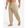 Runcati Mens Medieval Pirate Pants Renaissance Viking Ankle Banded Baggy Pants Lace Up Retro Halloween Costume Trousers(Khaki)