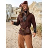 Runcati Mens Medieval Pirate Shirt Retro Lace Up Viking Renaissance Shirts Cotton Halloween Costume Faux Leather Tops(Brown)