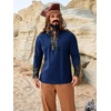 Runcati Mens Medieval Pirate Shirt Retro Lace Up Viking Renaissance Shirts Cotton Halloween Costume Faux Leather Tops(Navy)