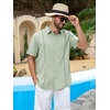 Runcati Mens Short Sleeve Guayabera Shirts Cuban Button Down Casual Shirt Summer Vacation Wedding Embroidered Linen Tops(Olive Green)