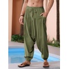Runcati Mens Harem Pants Baggy Hippie Cotton Linen Yoga Beach Trouser | Cotton Linen, Loose Boho, Yoga Beach, Drop Crotch Trouser, Casual(Army Green)