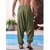 Runcati Mens Harem Pants Baggy Hippie Cotton Linen Yoga Beach Trouser | Cotton Linen, Loose Boho, Yoga Beach, Drop Crotch Trouser, Casual(Army Green)