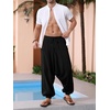 Runcati Mens Harem Pants Baggy Hippie Cotton Linen Yoga Beach Trouser | Cotton Linen, Loose Boho, Yoga Beach, Drop Crotch Trouser, Casual(Black)
